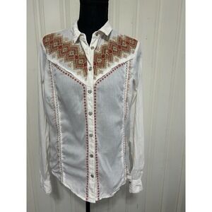 Holding Horses Anthropologie S Ivory Embroidered Western Boho Cowgirl Shirt